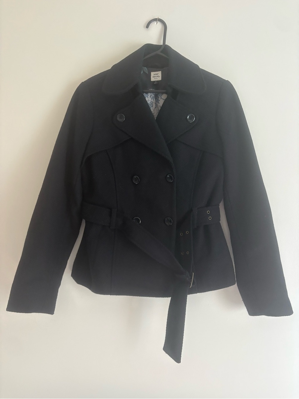 Old Navy Black Double-Breasted Pea Coat with Belt